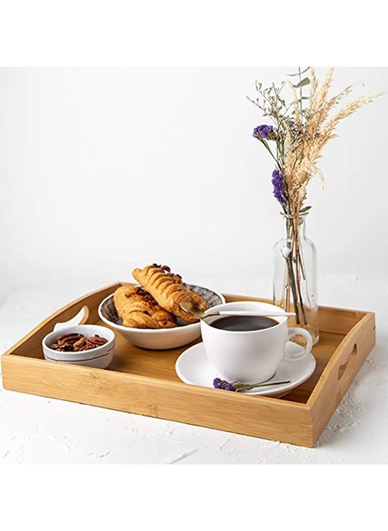 Trendify - Stackable Bamboo Serving Tray with Handles, Set of 3 Sizes - Decorative Nesting Wooden Trays for Serving Food, Coffee, Breakfast in Bed, Durable Eco-Friendly Design - Image 1