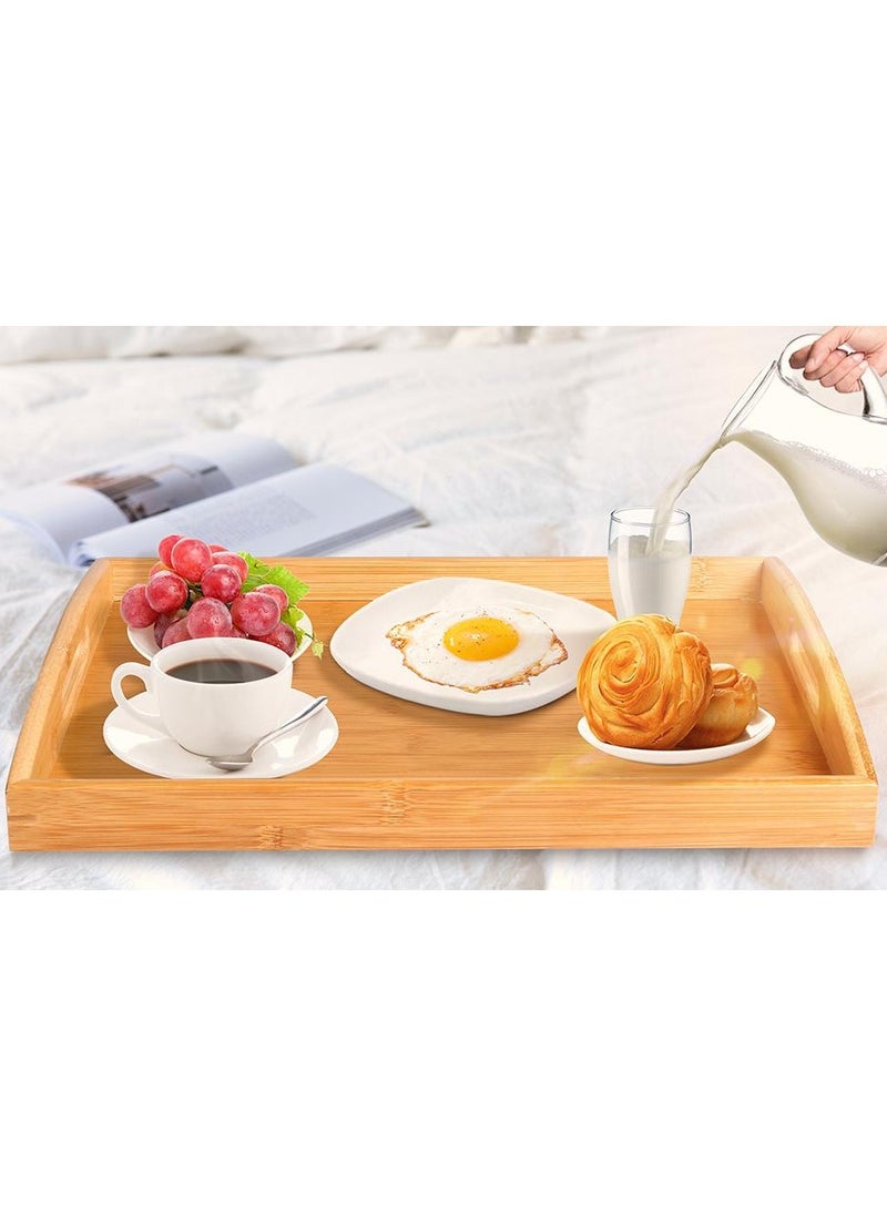 Trendify - Stackable Bamboo Serving Tray with Handles, Set of 3 Sizes - Decorative Nesting Wooden Trays for Serving Food, Coffee, Breakfast in Bed, Durable Eco-Friendly Design - Image 1