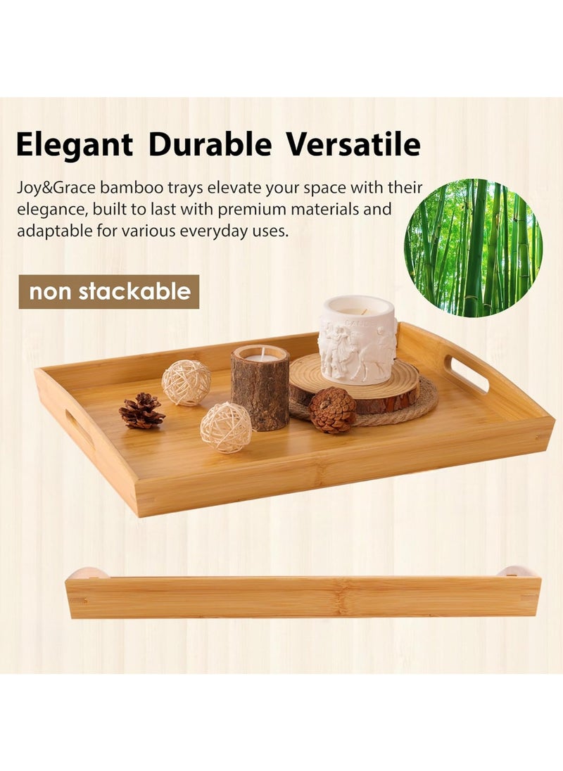 Trendify - Stackable Bamboo Serving Tray with Handles, Set of 3 Sizes - Decorative Nesting Wooden Trays for Serving Food, Coffee, Breakfast in Bed, Durable Eco-Friendly Design - Image 1