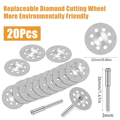 FOTYBEI 20 pcs 545 Diamond Cutting Wheel Cut Off Discs Coated (22mm) for Dremel Rotary Tool with 402 Mandrel (3mm) 4pcs and Screwdriver for Rotary Tool Accessories - Image 5