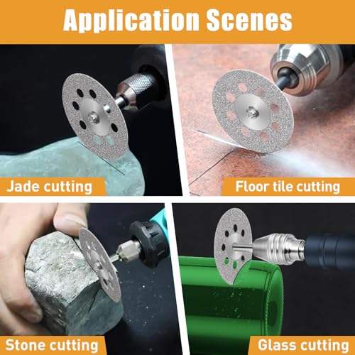 FOTYBEI 20 pcs 545 Diamond Cutting Wheel Cut Off Discs Coated (22mm) for Dremel Rotary Tool with 402 Mandrel (3mm) 4pcs and Screwdriver for Rotary Tool Accessories - Image 2
