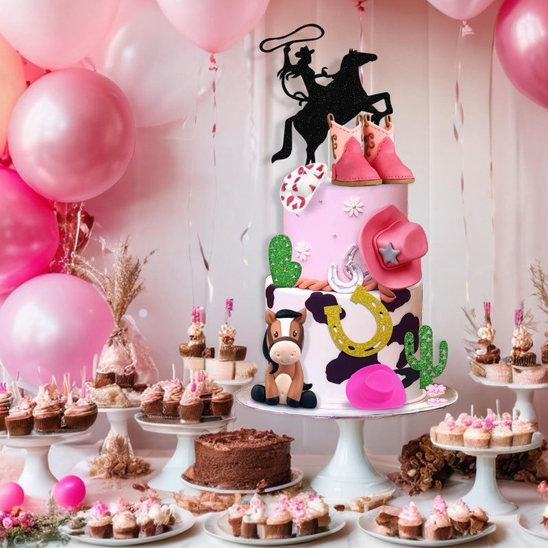KEEPARTY Cowgirl Cake Decorations Cowgirl Hat and Boot Cake Toppers Western Cowboy Cowgirl Birthday Baby Shower for Western Theme Party Favors Supplies - Image 4