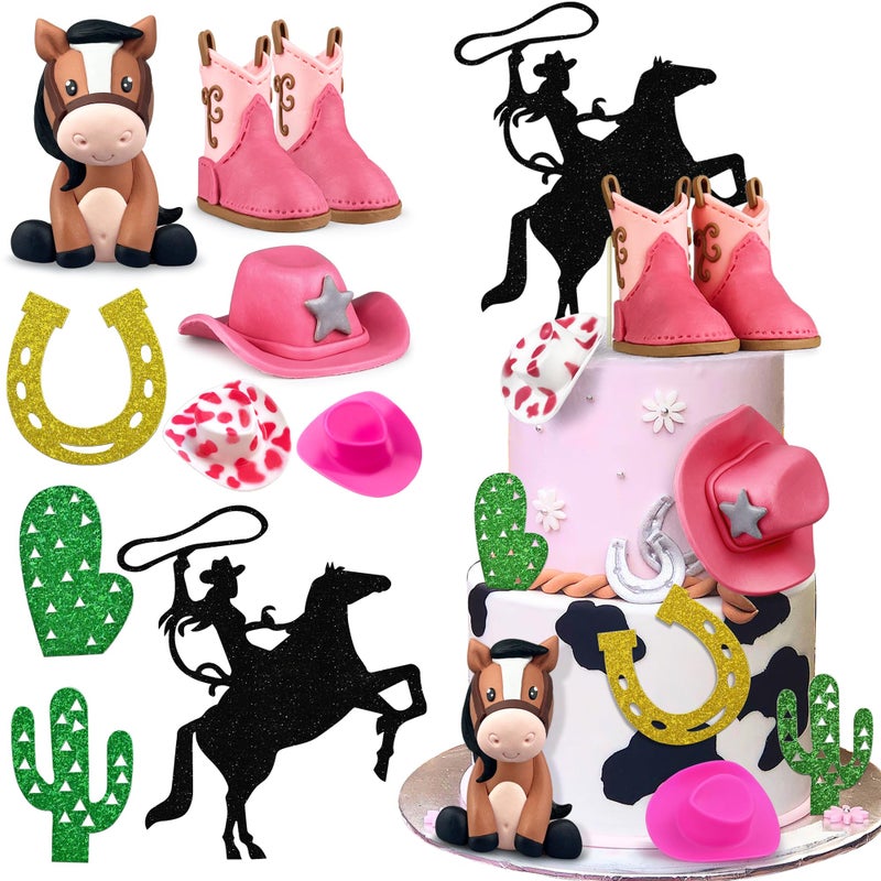 KEEPARTY Cowgirl Cake Decorations Cowgirl Hat and Boot Cake Toppers Western Cowboy Cowgirl Birthday Baby Shower for Western Theme Party Favors Supplies - Image 1