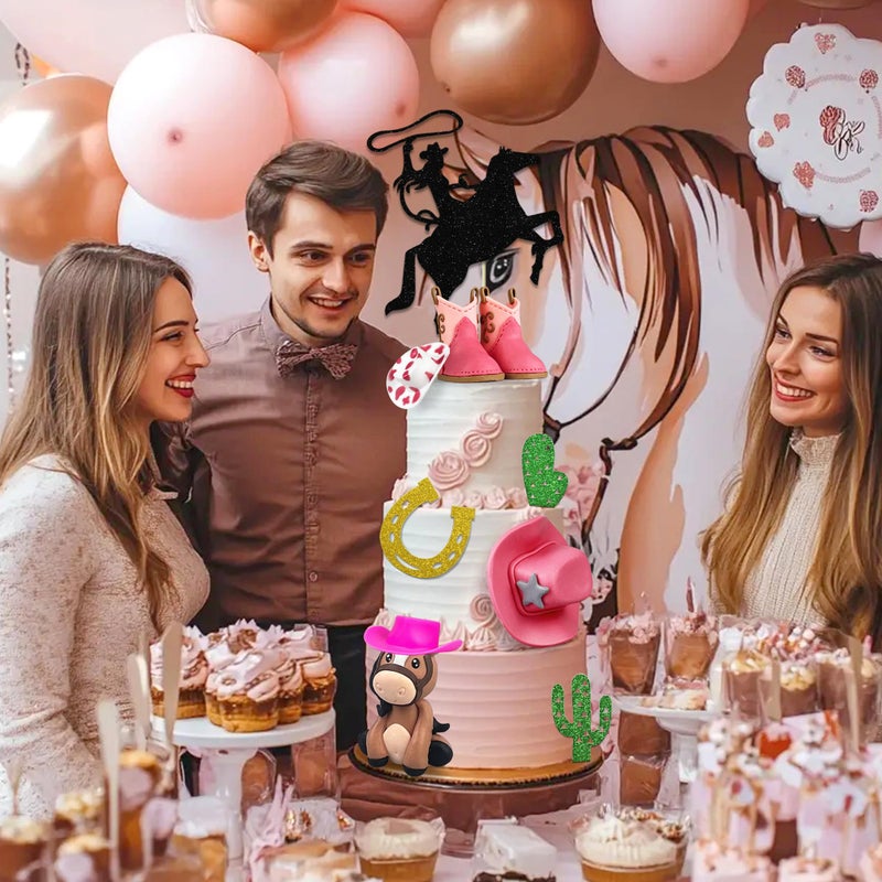 KEEPARTY Cowgirl Cake Decorations Cowgirl Hat and Boot Cake Toppers Western Cowboy Cowgirl Birthday Baby Shower for Western Theme Party Favors Supplies - Image 5