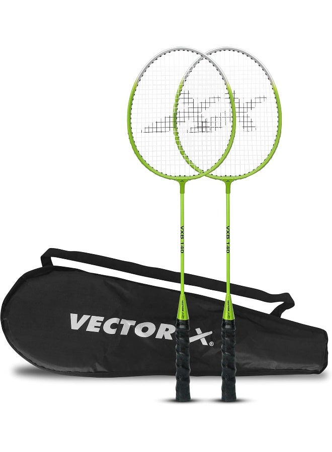 Vector X VXB 140 Aluminum Badminton T Joint Racket Set – 3 Pack With Nylon Shuttles With Full Cover - Green - Image 1
