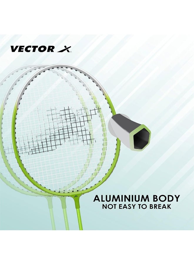 Vector X VXB 140 Aluminum Badminton T Joint Racket Set – 3 Pack With Nylon Shuttles With Full Cover - Green - Image 3