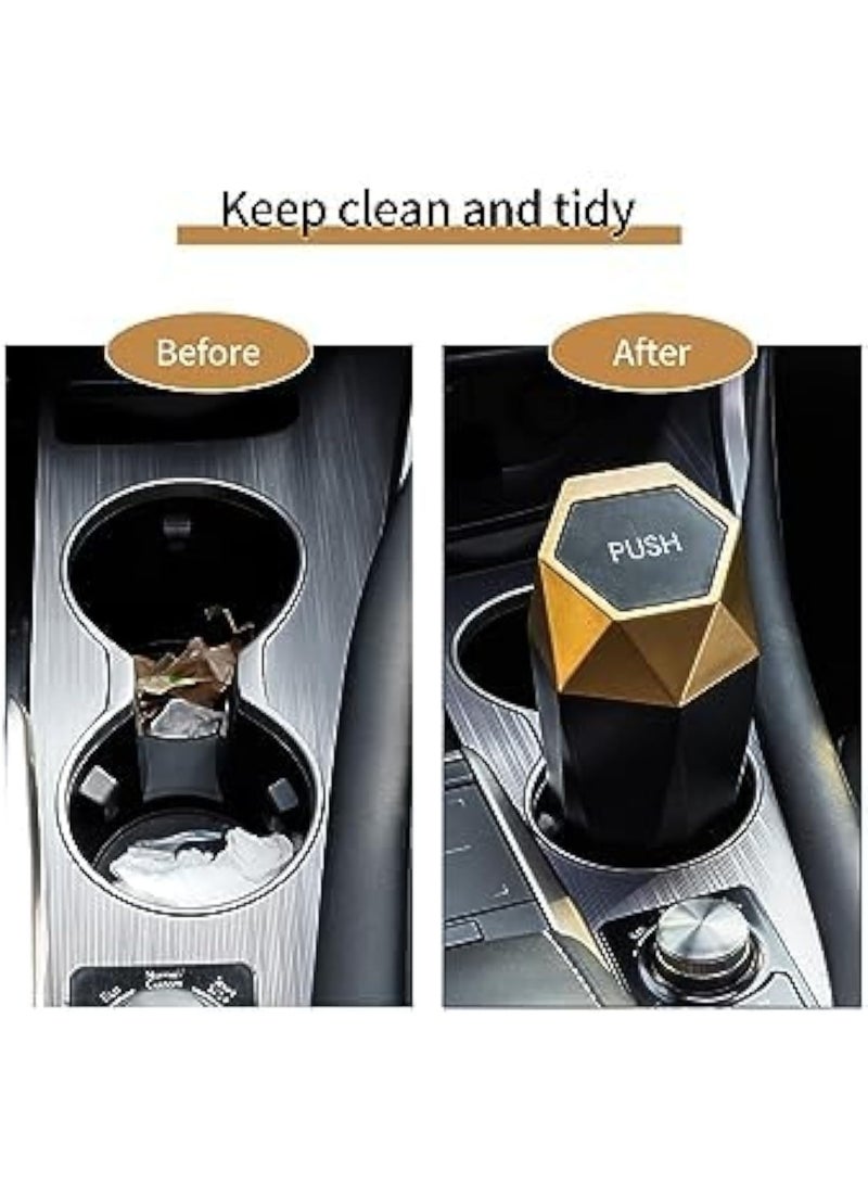 Cazadora Premium Car Trash Can — Diamond Exterior Pattern & Luxury Gold + Black Finish — Automatic Snap-Close Lid for Odor Control — Removable Inner Liner for Fast Cleaning — Portable, Compact 5.3 L Car Bin for Sedan, SUV, Truck — Multi-Use Car & Home Organizer for Cupholders, Consoles, Rear Seat, Trunk & Office — Leak-Resistant Plastic Construction, Lightweight (est. 0.35 kg), Space-Saving 8×8×20 cm Profile, Includes Travel-Friendly Lid & Stable Base — Perfect Gift for Drivers, Families & Ride-Share Professionals — Durable, Stylish, Easy-Install, Universal Fit for Noon KSA Shoppers Looking for Practical Car Gadgets & Automotive Accessories with an Elegant Diamond Design and Hassle-Free Maintenance - Image 3