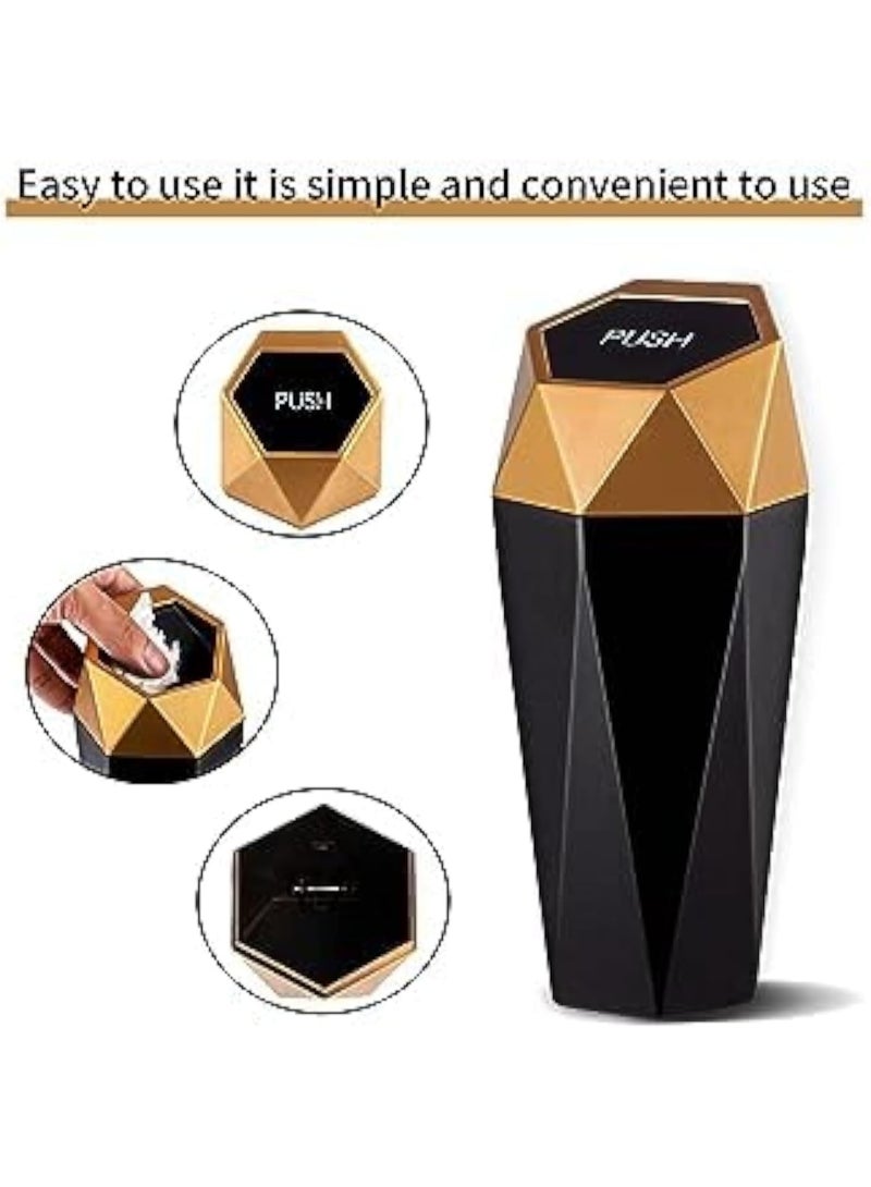 Cazadora Premium Car Trash Can — Diamond Exterior Pattern & Luxury Gold + Black Finish — Automatic Snap-Close Lid for Odor Control — Removable Inner Liner for Fast Cleaning — Portable, Compact 5.3 L Car Bin for Sedan, SUV, Truck — Multi-Use Car & Home Organizer for Cupholders, Consoles, Rear Seat, Trunk & Office — Leak-Resistant Plastic Construction, Lightweight (est. 0.35 kg), Space-Saving 8×8×20 cm Profile, Includes Travel-Friendly Lid & Stable Base — Perfect Gift for Drivers, Families & Ride-Share Professionals — Durable, Stylish, Easy-Install, Universal Fit for Noon KSA Shoppers Looking for Practical Car Gadgets & Automotive Accessories with an Elegant Diamond Design and Hassle-Free Maintenance - Image 4