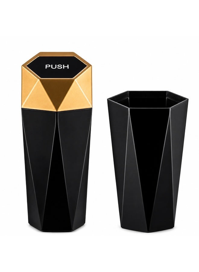 Cazadora Premium Car Trash Can — Diamond Exterior Pattern & Luxury Gold + Black Finish — Automatic Snap-Close Lid for Odor Control — Removable Inner Liner for Fast Cleaning — Portable, Compact 5.3 L Car Bin for Sedan, SUV, Truck — Multi-Use Car & Home Organizer for Cupholders, Consoles, Rear Seat, Trunk & Office — Leak-Resistant Plastic Construction, Lightweight (est. 0.35 kg), Space-Saving 8×8×20 cm Profile, Includes Travel-Friendly Lid & Stable Base — Perfect Gift for Drivers, Families & Ride-Share Professionals — Durable, Stylish, Easy-Install, Universal Fit for Noon KSA Shoppers Looking for Practical Car Gadgets & Automotive Accessories with an Elegant Diamond Design and Hassle-Free Maintenance - Image 1