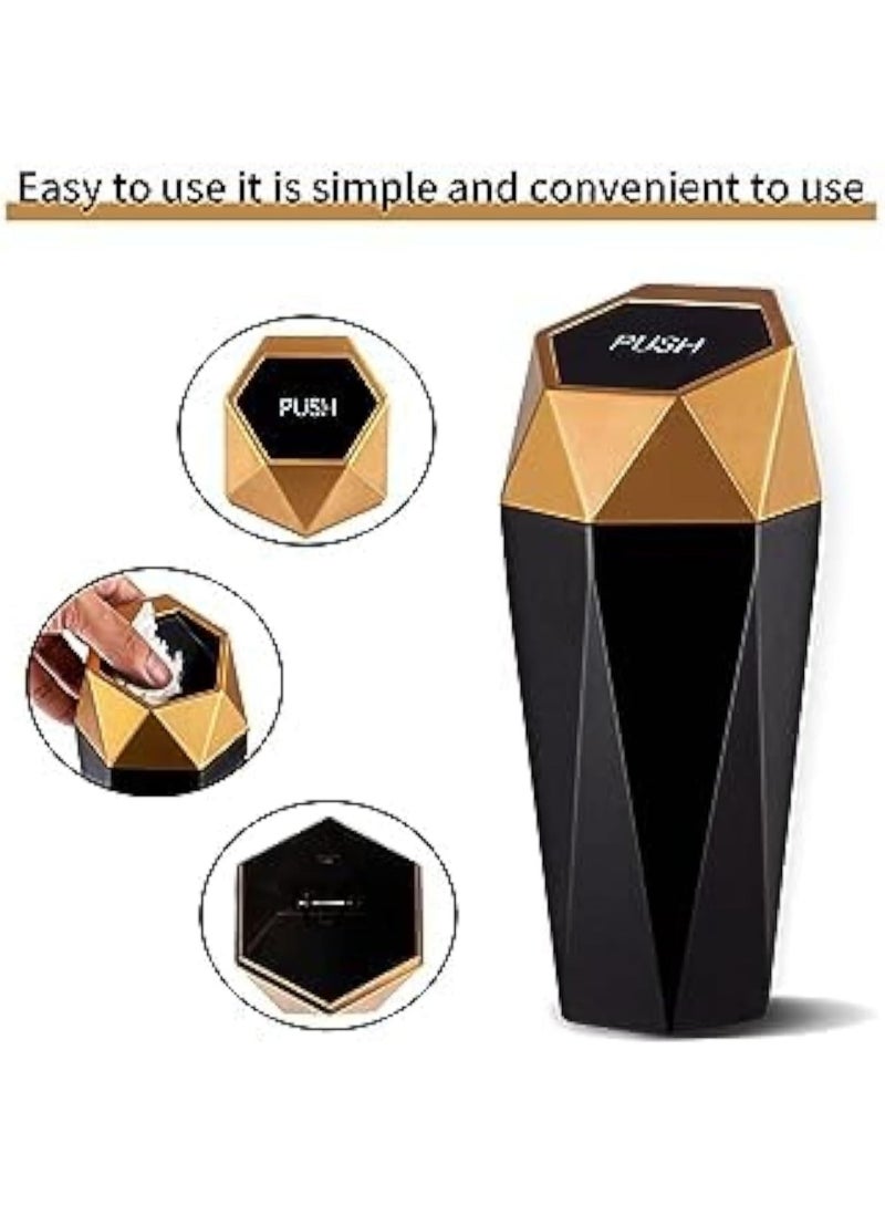 Cazadora Premium Car Trash Can — Diamond Exterior Pattern & Luxury Gold + Black Finish — Automatic Snap-Close Lid for Odor Control — Removable Inner Liner for Fast Cleaning — Portable, Compact 5.3 L Car Bin for Sedan, SUV, Truck — Multi-Use Car & Home Organizer for Cupholders, Consoles, Rear Seat, Trunk & Office — Leak-Resistant Plastic Construction, Lightweight (est. 0.35 kg), Space-Saving 8×8×20 cm Profile, Includes Travel-Friendly Lid & Stable Base — Perfect Gift for Drivers, Families & Ride-Share Professionals — Durable, Stylish, Easy-Install, Universal Fit for Noon KSA Shoppers Looking for Practical Car Gadgets & Automotive Accessories with an Elegant Diamond Design and Hassle-Free Maintenance - Image 5