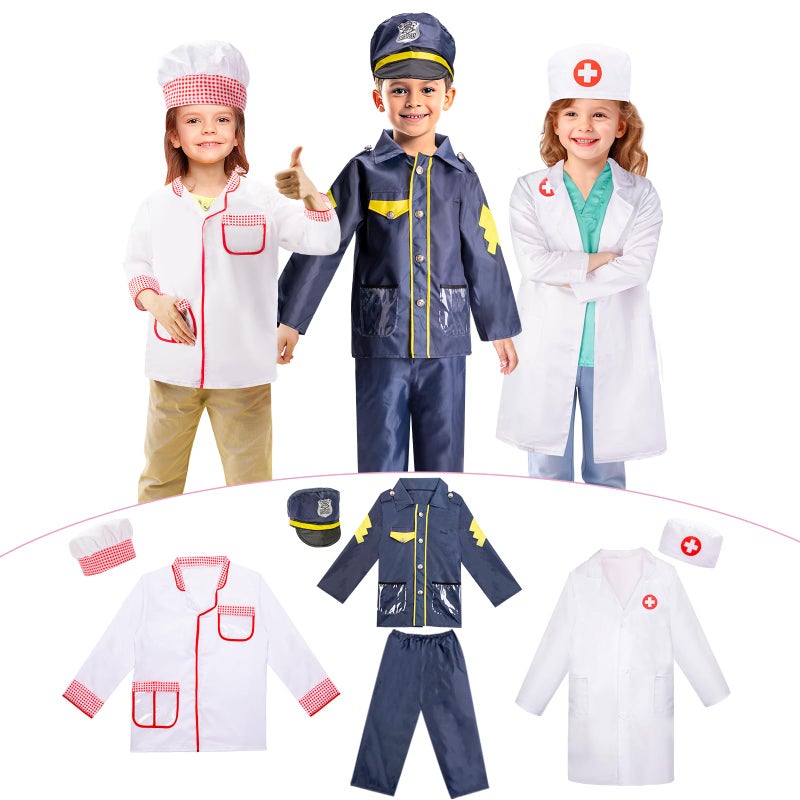 LOYO Kids Role Play Dress Up Clothes for 38 Years Old Play 3 Sets PolicemanChefDoctor Costume for Kids And Toddlers Boys and Girls Halloween Costumes - Image 3