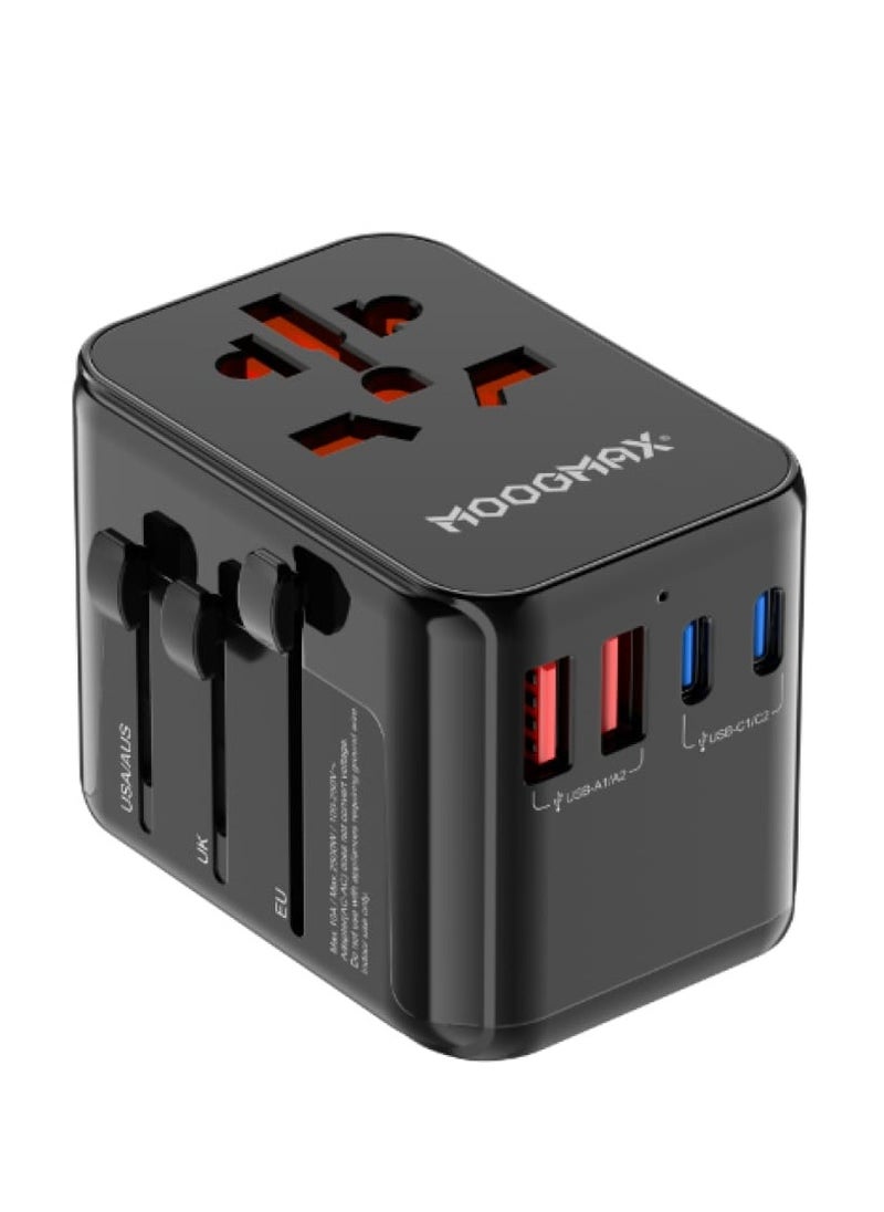 موجماكس محول السفر العالمي MOOGMAX: طاقة عالية 100 واط، وتوافق عالمي، وشحن USB ذكي للمسافرين حول العالم  - Image 1