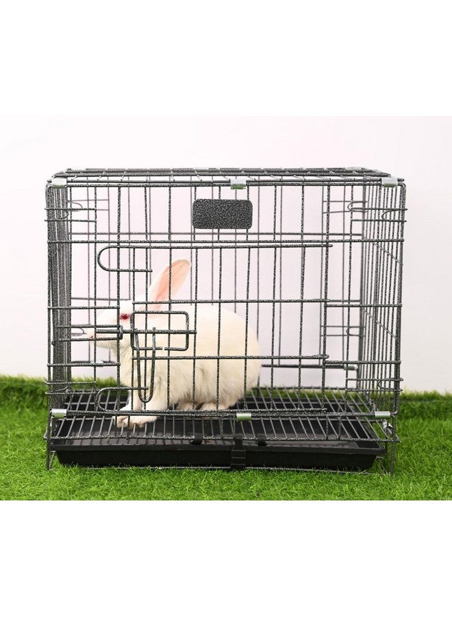 قفص للكلاب - مطلي بالمسحوق، قفص معدني قابل للطي ببابين مع صينية قابلة للإزالة وواقي للمخالب للكلاب والقطط والأرانب (لون فضي أسود، 18 بوصة) - Image 3