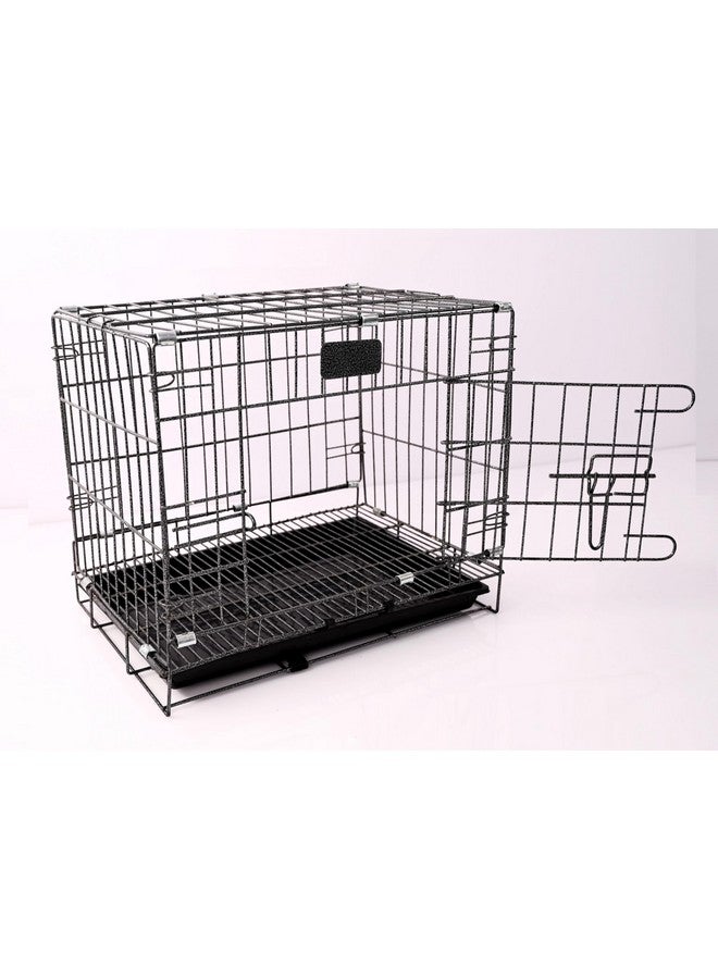 قفص للكلاب - مطلي بالمسحوق، قفص معدني قابل للطي ببابين مع صينية قابلة للإزالة وواقي للمخالب للكلاب والقطط والأرانب (لون فضي أسود، 18 بوصة) - Image 1