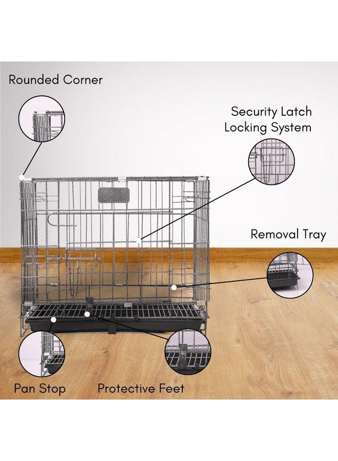 قفص للكلاب - مطلي بالمسحوق، قفص معدني قابل للطي ببابين مع صينية قابلة للإزالة وواقي للمخالب للكلاب والقطط والأرانب (لون فضي أسود، 18 بوصة) - Image 4