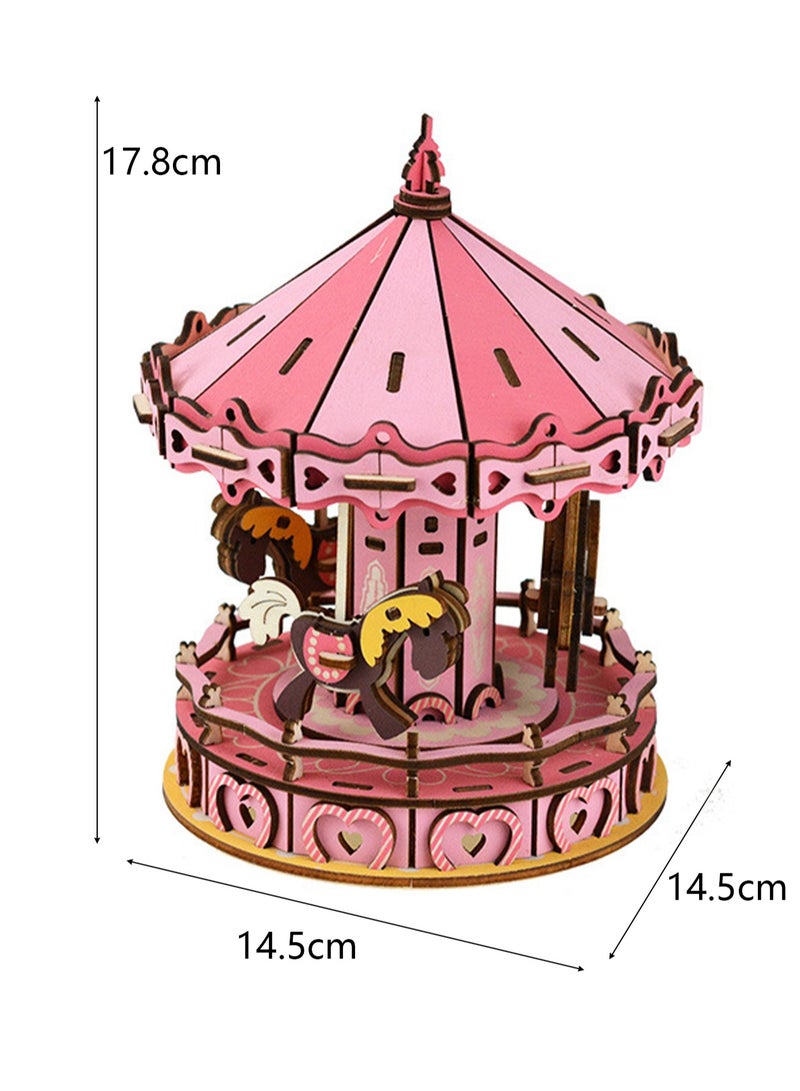 Children's Educational Toy Wooden 3D Puzzle Carousel - Image 2