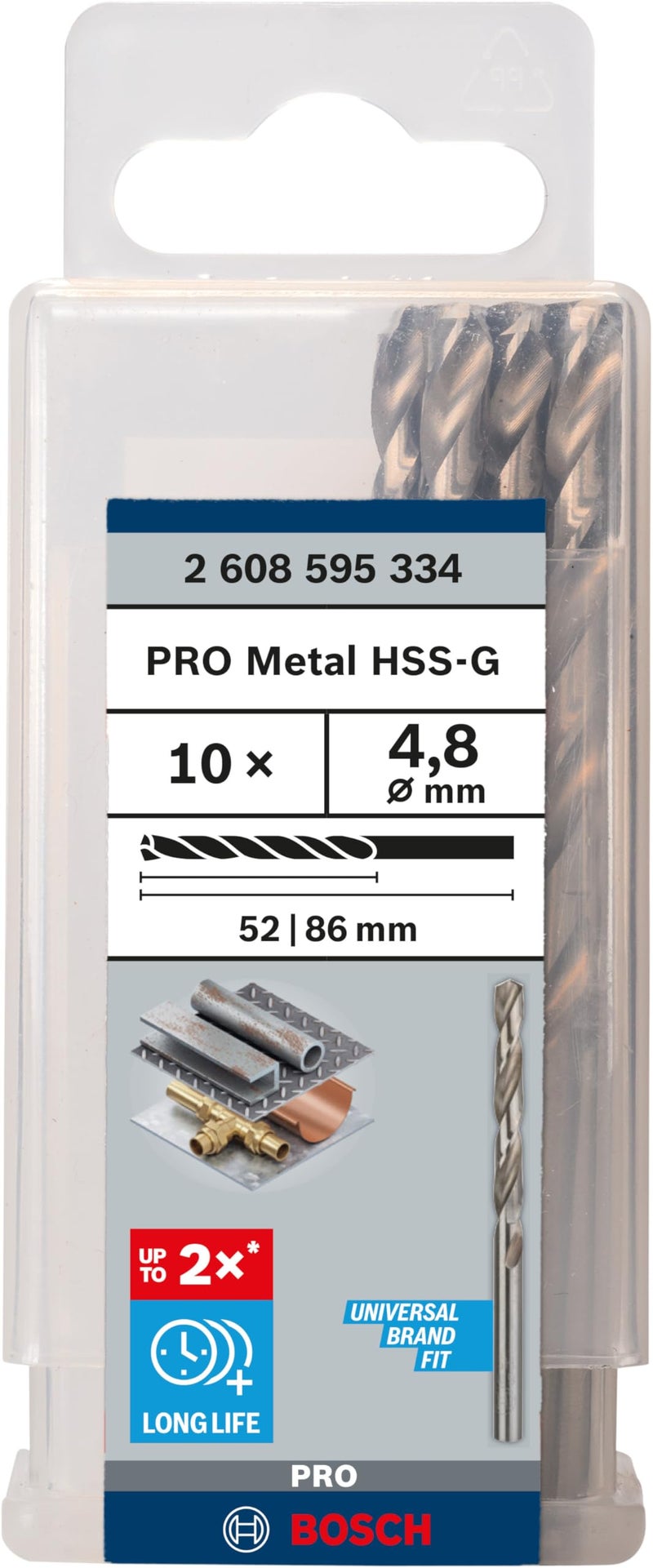 Bosch Professional Metal Drill Bits HSS-G With Diameter 4.8mm, Working Length- 52mm, Total Length- 86mm, Pack Of 10 - Image 2