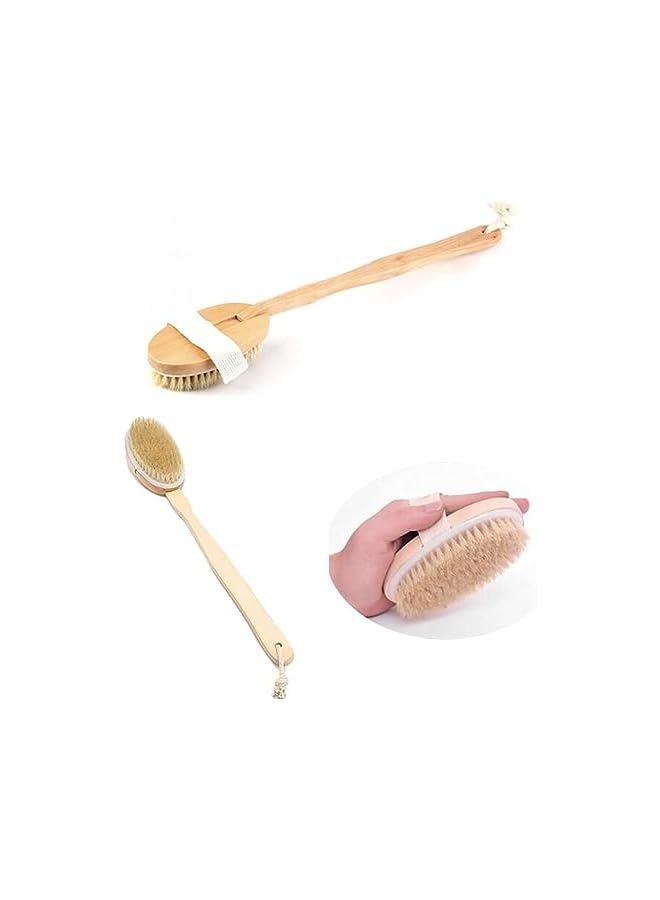 ECVV فرشاة استحمام بمقبض طويل فرشاة دش ناعمة فرشاة جسم خلفية سبا نظيفة شعيرات طبيعية فرشاة تقشير بمقبض خشبي طويل تنظف الجسم بسهولة بيج - Image 2