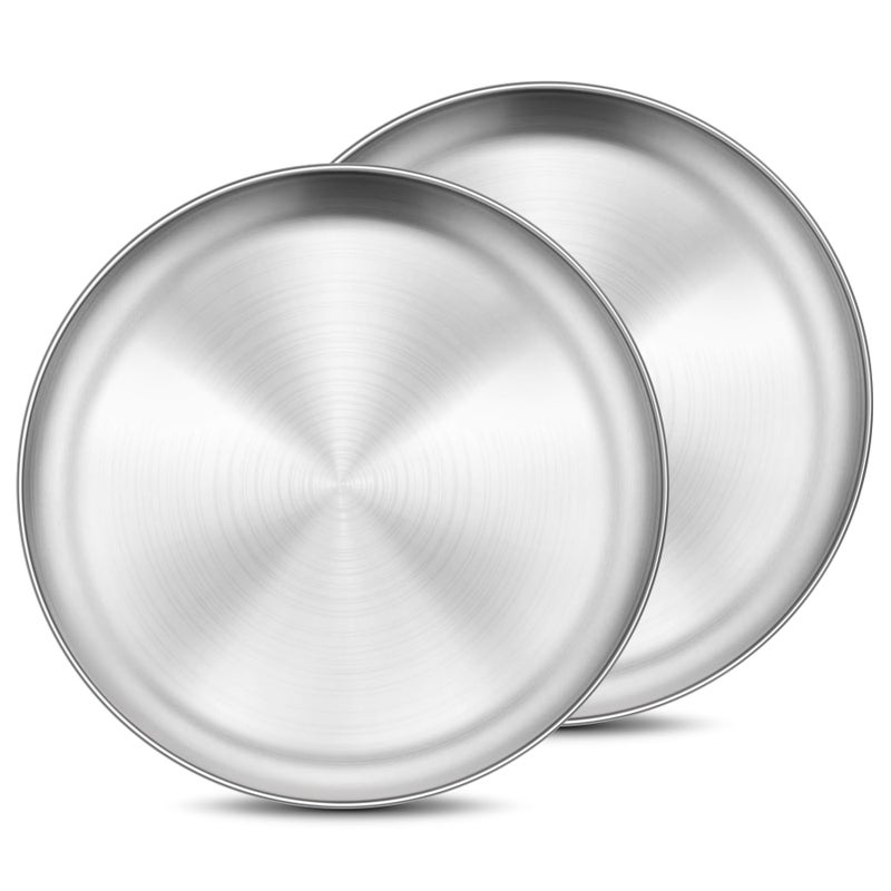 Onader 188 Stainless Steel Plate 78 Inch 304 Metal Dinner Camping Plates for Kids Children Reusable Round Serving Dishes Set of 2