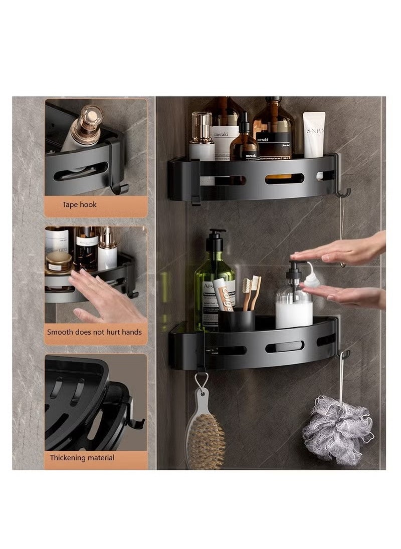 MIXDE - 2 Pack Bathroom Shower Shelves, Corner Shelf Bathroom Shower Caddy Organizer for Bathroom, Toilet, Shower, No Drilling Adhesive Bathroom Storage Basket, Wall Mounted Bathroom Basket Shelf, Black - Image 1