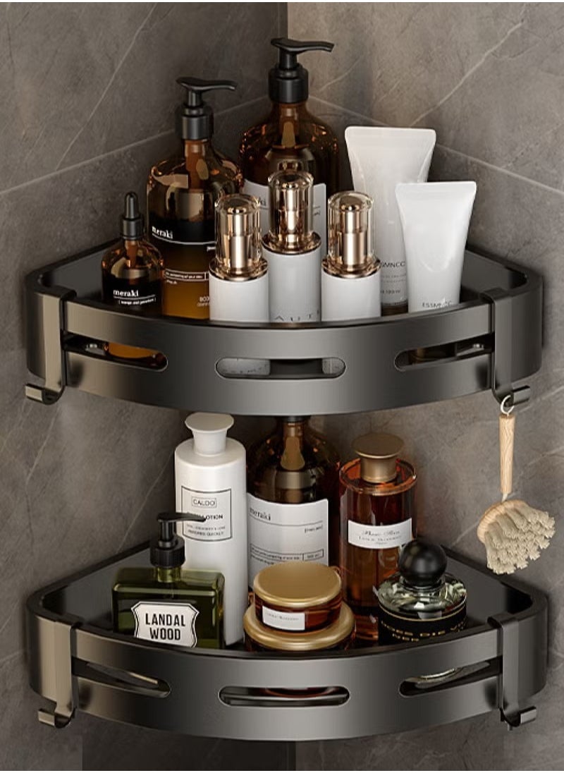 MIXDE - 2 Pack Bathroom Shower Shelves, Corner Shelf Bathroom Shower Caddy Organizer for Bathroom, Toilet, Shower, No Drilling Adhesive Bathroom Storage Basket, Wall Mounted Bathroom Basket Shelf, Black - Image 1