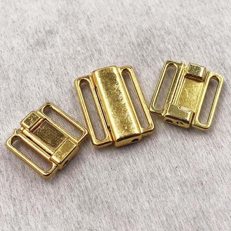 comfrt 50pcs Metal Tape Closures Waist Extender Hooks Eyes Clasps Sewing Garment Clasps Hooks for DIY Craft Bra Swimsuit 12mm (Golden) - Image 2