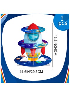 FRUITFUL PARTY Space Cupcake Stand, 3 Tiers Space Theme Cupcake Stand, Space Cupcake Holder & Space Theme Dessert Tower, for Boys/Girls Space Themed Party Decorations & Outer Space Birthday Decorations  - Image 2