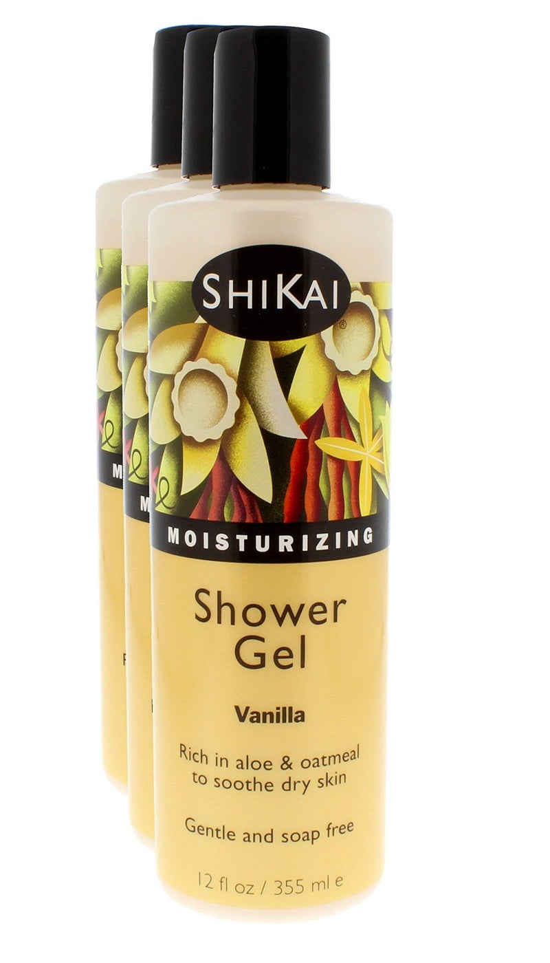 ShiKai Daily Moisturizing Shower Gel (Vanilla, 12oz, Pack of 3) | Gentle Formula | Aloe Vera & Oatmeal for Soft, Healthy Skin | Dry Skin Relief - Image 1