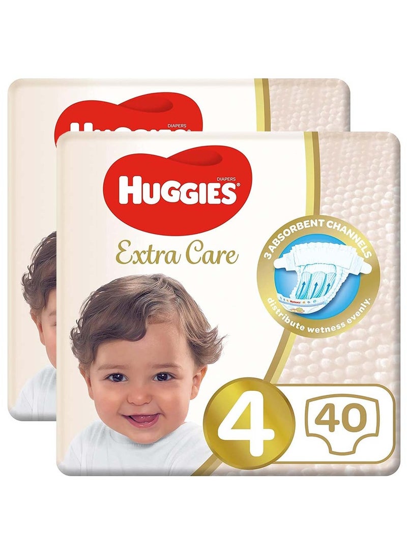HUGGIES Huggies Extra Care Baby Diapers, Size 4, 8-14Kg, Promo Pack of 2 x 40's, Special Price 35% Off