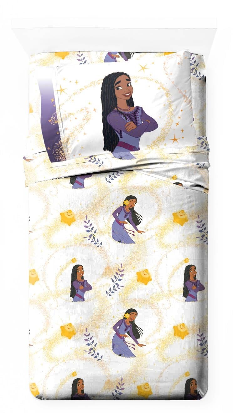 Jay Franco Kids Sheet Set with Fitted Flat Sheets  Pillow Cover  UltraSoft Bedding with Pillowcase for Room Decor White  Wish 3 Piece Twin
