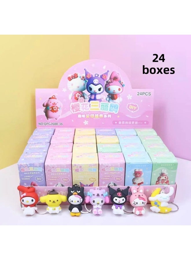 24 Box Eggs Strawberry Bear Blind Box Doll Pendant Cute Sanrio Keychain Hand Toy Prizes For Primary School Students-Color:18 Small Boxes + 6 Boxes  Doll Sanrio - Image 1