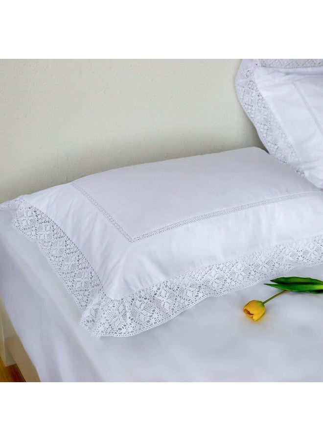 RANZNAZ Set of 2 Lace Embroidery Pillow Cases, 100% Cotton Queen Size, White Good Feeling Pillow Covers with Envelope Closure, Softer and Breathable Pillow Shams, 20x30 inches  - Image 3