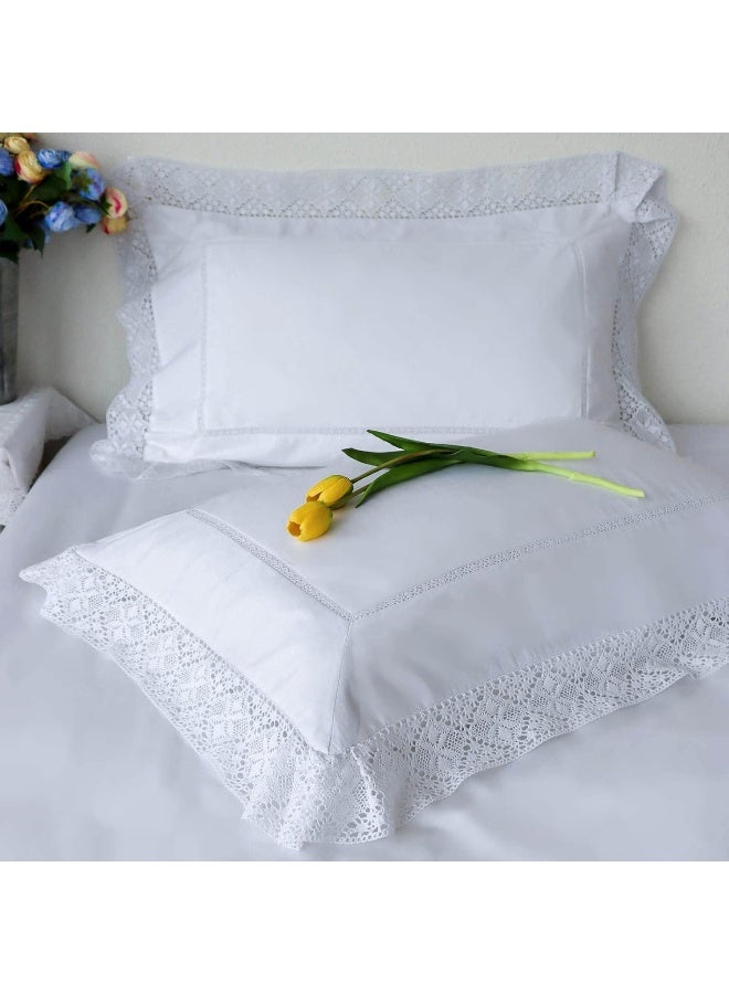 RANZNAZ Set of 2 Lace Embroidery Pillow Cases, 100% Cotton Queen Size, White Good Feeling Pillow Covers with Envelope Closure, Softer and Breathable Pillow Shams, 20x30 inches  - Image 2