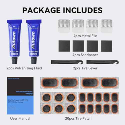 AUTOWN Bike Tire Repair Kit, 32PCS Bicycle Inner Tube Patch Kit with Patches, Tire Levers, Rubber Repair Sealants and Portable Case for Bikes, Motorcycles & Inflatable Tubes - Image 2