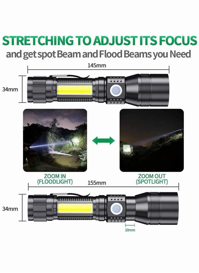 Generic - 1800 Lumen LED Tactical Flashlight, Rechargeable LED Flashlight with Cob Side Light Super Bright Flashlight Battery Powerd Waterproof Handheld Flashlights - Image 1