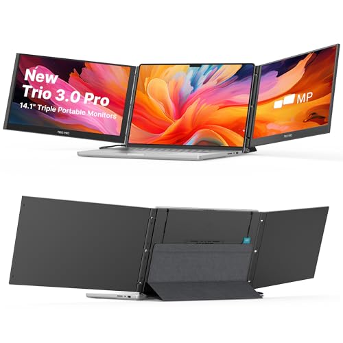MP New Mobile Pixels Trio 3 Pro Triple Portable Monitor, 14.1" QHD 1400P Monitor with Built-in Kickstand, Expand to Triple Screens with USB-C, 65W Pass-Through Charging, Compatible with Mac & Windows - Image 1