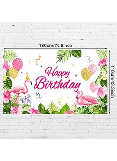 Tatuo Summer Flamingo Themed Party Decoration Backdrop Flamingo Banner Party Supplies Tropical Floral Photo Booth Hawaiian Themed Party Decoration For Birthday Party Luau Beach Party 70.8 X 43.3 Inch  - Image 2