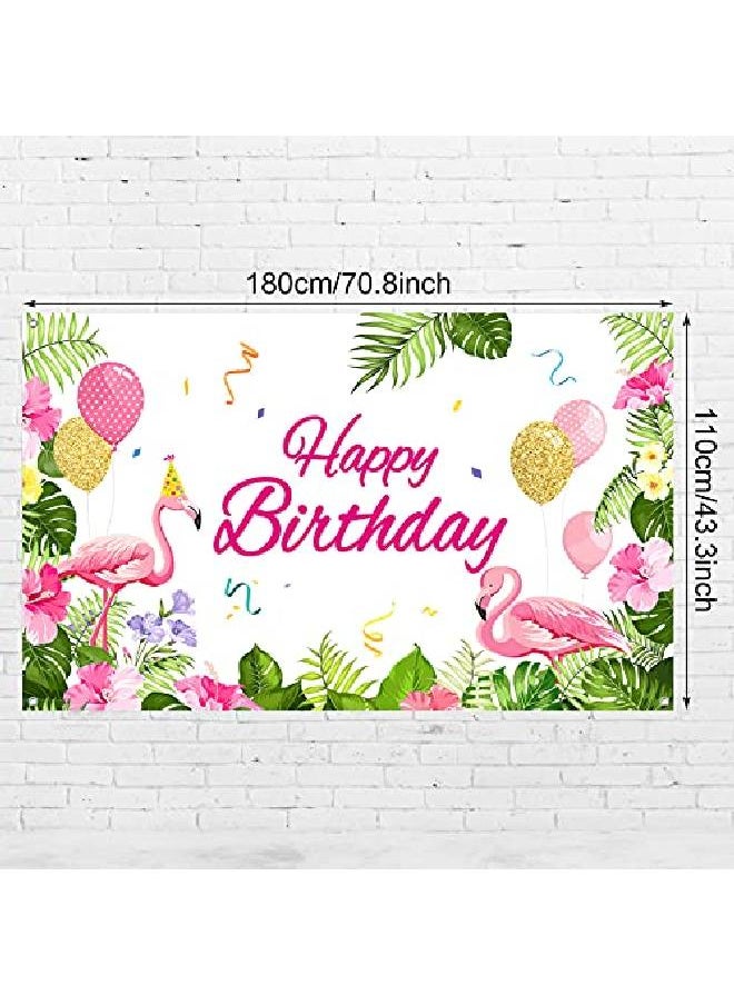 Tatuo Summer Flamingo Themed Party Decoration Backdrop Flamingo Banner Party Supplies Tropical Floral Photo Booth Hawaiian Themed Party Decoration For Birthday Party Luau Beach Party 70.8 X 43.3 Inch  - Image 2