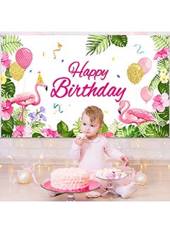 Tatuo Summer Flamingo Themed Party Decoration Backdrop Flamingo Banner Party Supplies Tropical Floral Photo Booth Hawaiian Themed Party Decoration For Birthday Party Luau Beach Party 70.8 X 43.3 Inch  - Image 5