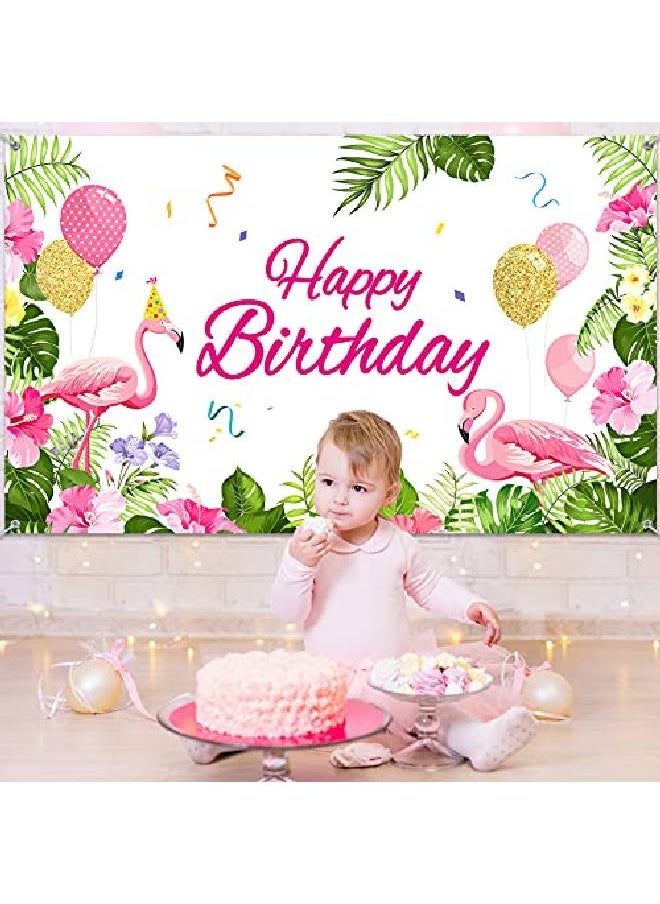 Tatuo Summer Flamingo Themed Party Decoration Backdrop Flamingo Banner Party Supplies Tropical Floral Photo Booth Hawaiian Themed Party Decoration For Birthday Party Luau Beach Party 70.8 X 43.3 Inch  - Image 5