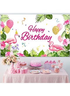 Tatuo Summer Flamingo Themed Party Decoration Backdrop Flamingo Banner Party Supplies Tropical Floral Photo Booth Hawaiian Themed Party Decoration For Birthday Party Luau Beach Party 70.8 X 43.3 Inch  - Image 4