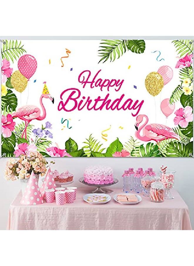 Tatuo Summer Flamingo Themed Party Decoration Backdrop Flamingo Banner Party Supplies Tropical Floral Photo Booth Hawaiian Themed Party Decoration For Birthday Party Luau Beach Party 70.8 X 43.3 Inch  - Image 4