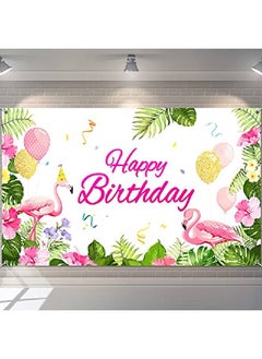 Tatuo Summer Flamingo Themed Party Decoration Backdrop Flamingo Banner Party Supplies Tropical Floral Photo Booth Hawaiian Themed Party Decoration For Birthday Party Luau Beach Party 70.8 X 43.3 Inch  - Image 1