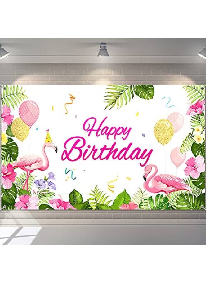 Tatuo Summer Flamingo Themed Party Decoration Backdrop Flamingo Banner Party Supplies Tropical Floral Photo Booth Hawaiian Themed Party Decoration For Birthday Party Luau Beach Party 70.8 X 43.3 Inch  - Image 1