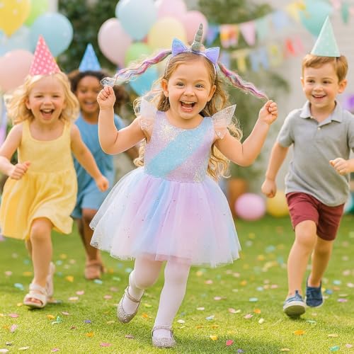 Wanna Party Unicorn Costume with Wings and Unicorn Headband for Unicorn Dress for Birthday Outfit,Halloween, Pretend Play,Unicorn Dress for Girls.Size S - Image 4