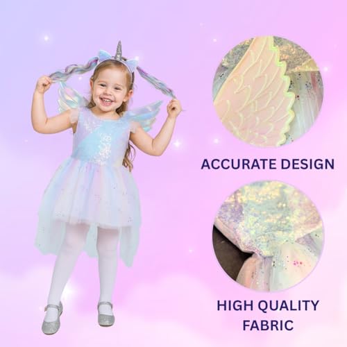 Wanna Party Unicorn Costume with Wings and Unicorn Headband for Unicorn Dress for Birthday Outfit,Halloween, Pretend Play,Unicorn Dress for Girls.Size S - Image 3