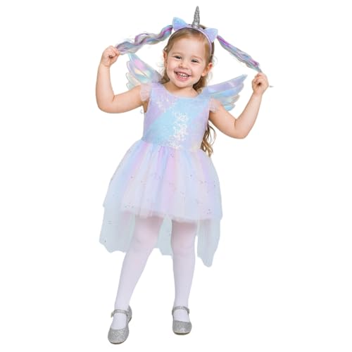 Wanna Party Unicorn Costume with Wings and Unicorn Headband for Unicorn Dress for Birthday Outfit,Halloween, Pretend Play,Unicorn Dress for Girls.Size S - Image 1