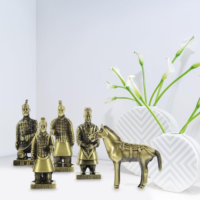 Homoyoyo 5pcs Small Metal Terracotta Warriors Statue Set Alloy Craft Figurines Classic Soldier Sculptures Collectible Home Decor Accent for Office and Cabinet Display - Image 5