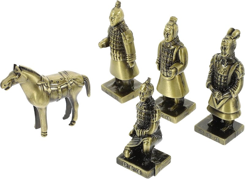 Homoyoyo 5pcs Small Metal Terracotta Warriors Statue Set Alloy Craft Figurines Classic Soldier Sculptures Collectible Home Decor Accent for Office and Cabinet Display - Image 1