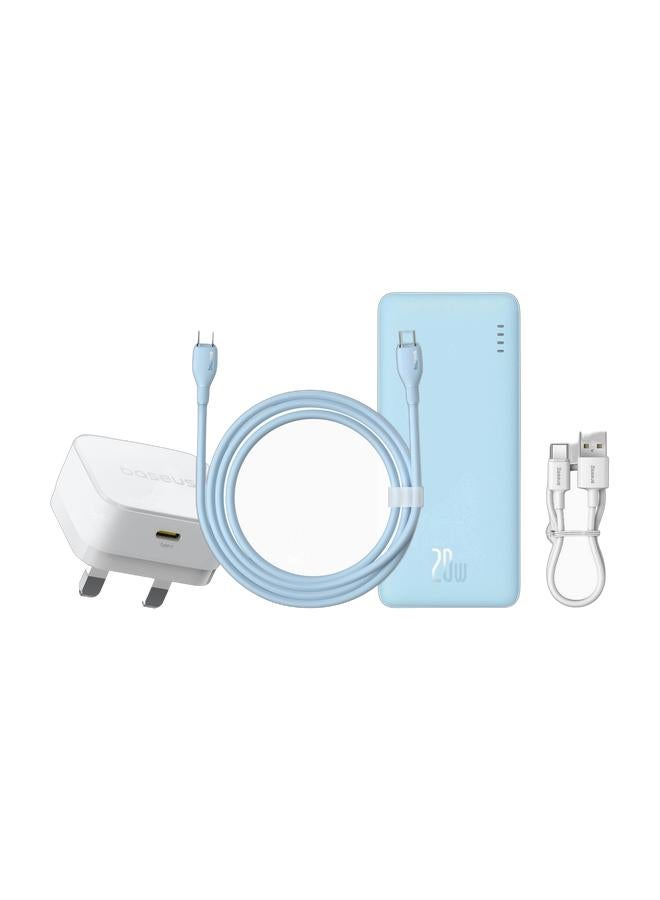 بيسوس "مجموعة شحن سريعة 3 في 1 من Baseus بلون Galaxy Blue – بنك طاقة 20 واط، شاحن جداري PD USB‑C وكابل Type-C إلى Lightning" - Image 1